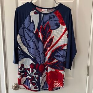 Floral Navy and Red Women's Top